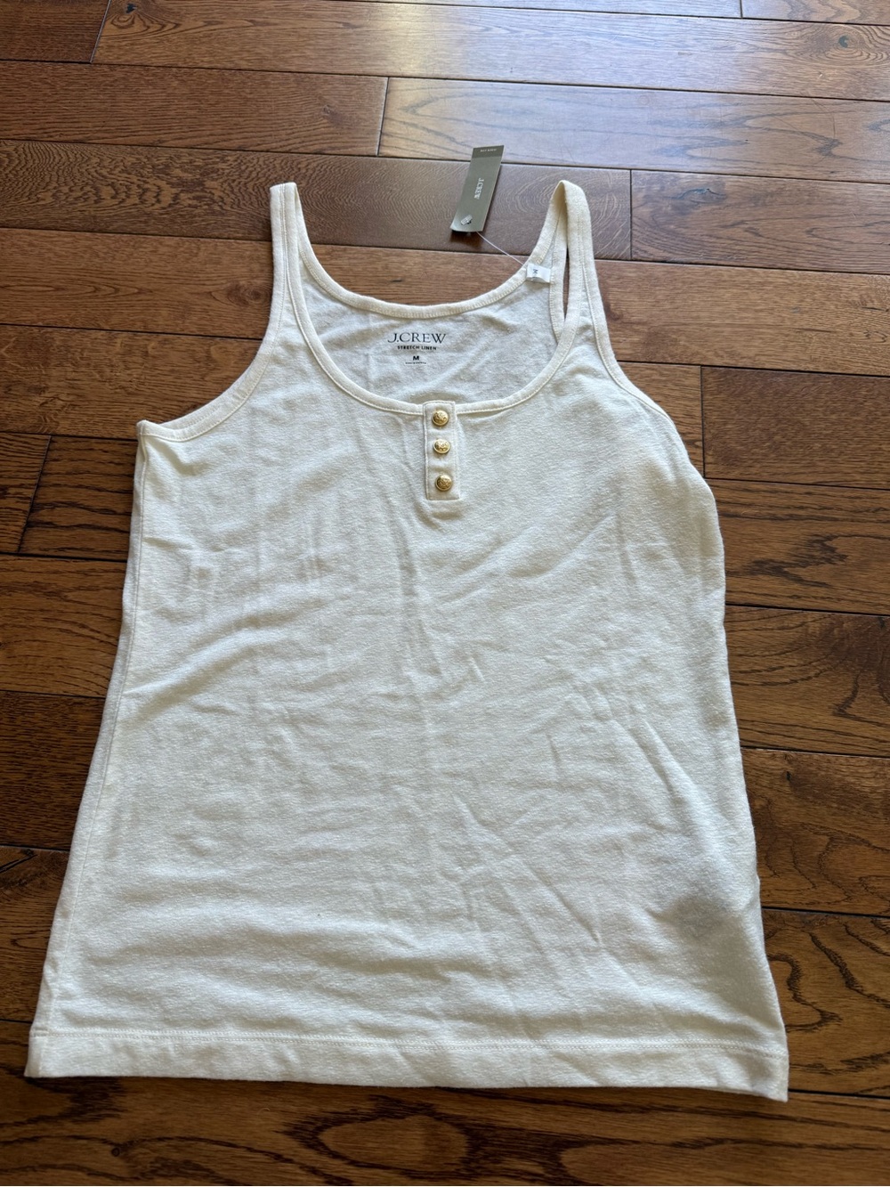 J. Crew Cream Stretch Linen Tank with Three-Button Placket NWT